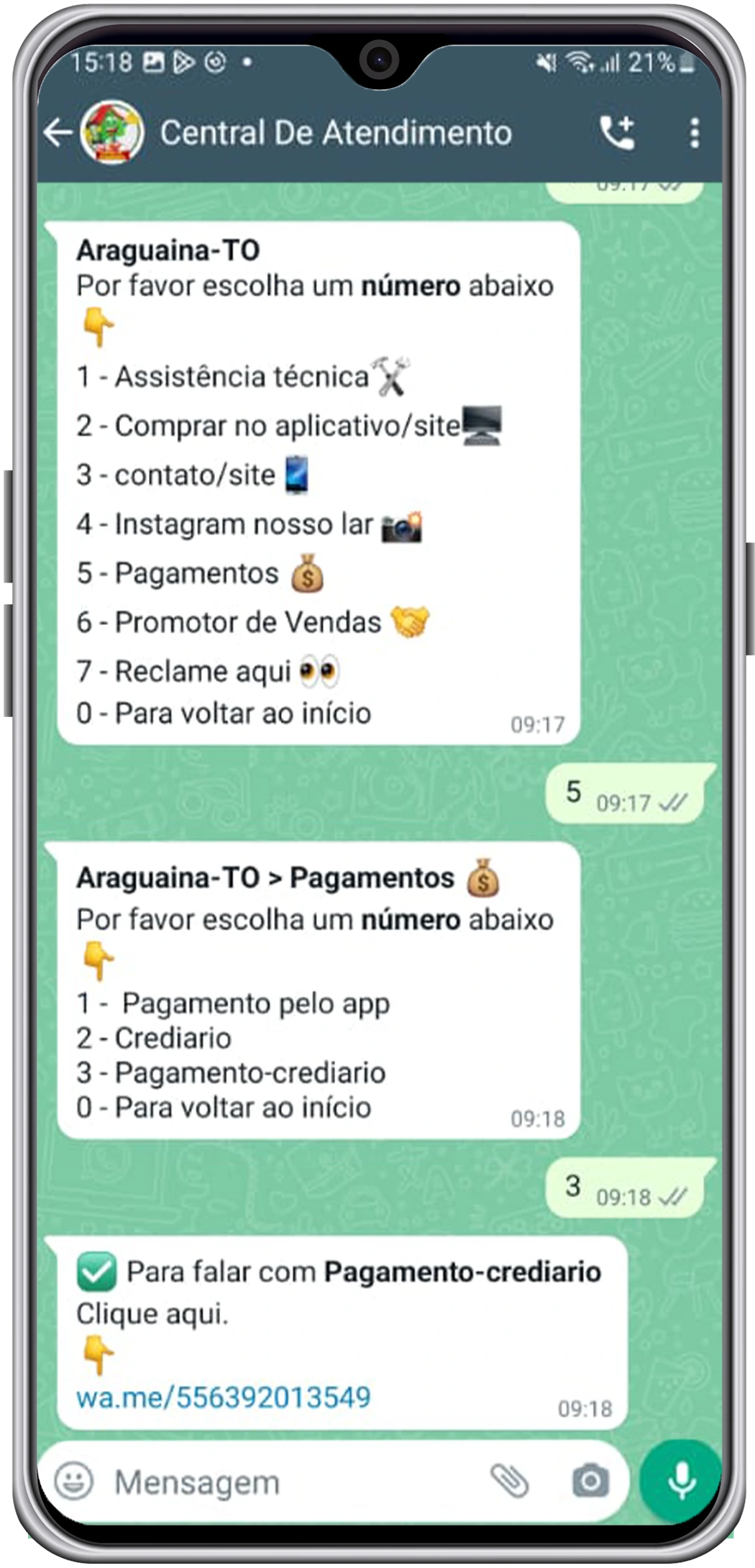Segundo passo para contatar o crediario 