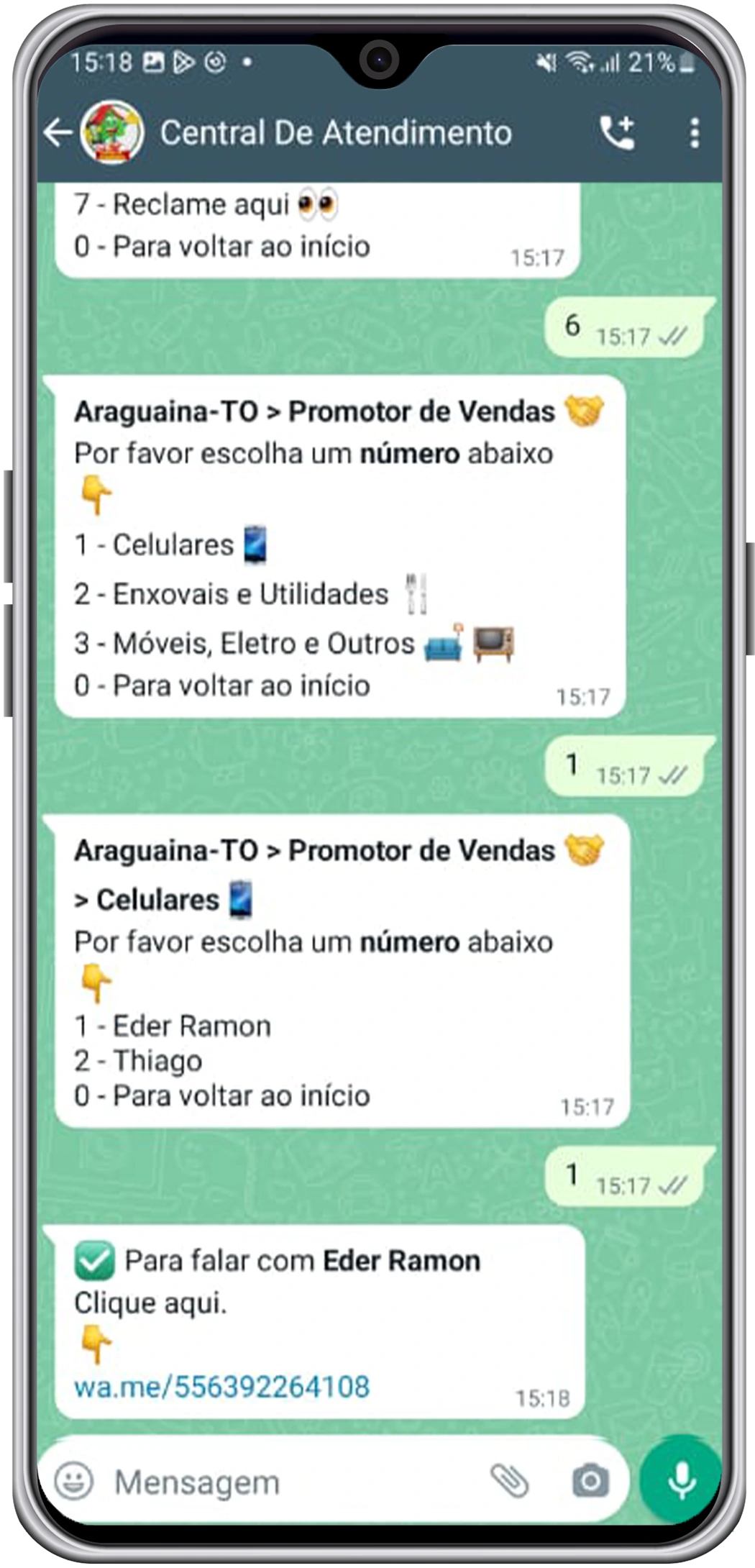 Terceiro passo para contatar vendedor