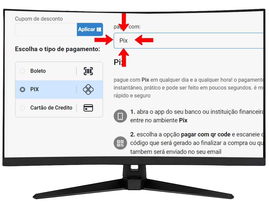 Segundo passo para pagar com pix e cartão