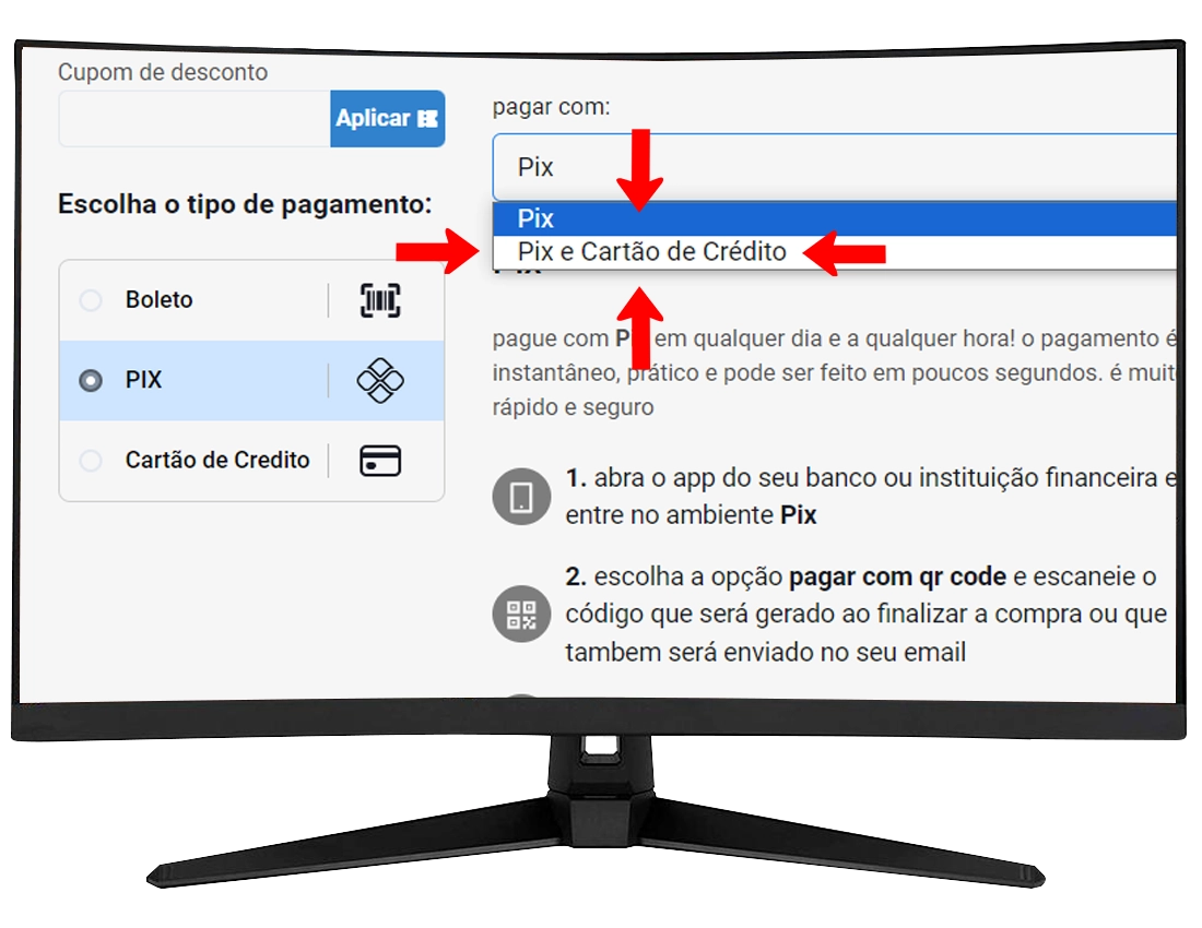 Terceiro passo para pagar com pix e cartão
