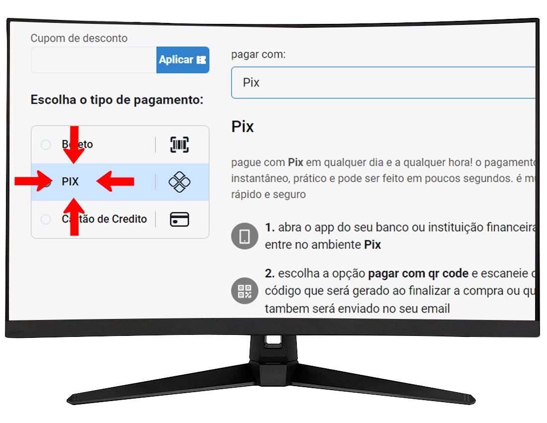 Primeiro passo para pagar com pix e cartão
