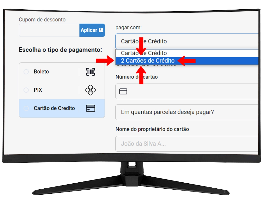 Terceiro passo para pagar com dois cartão