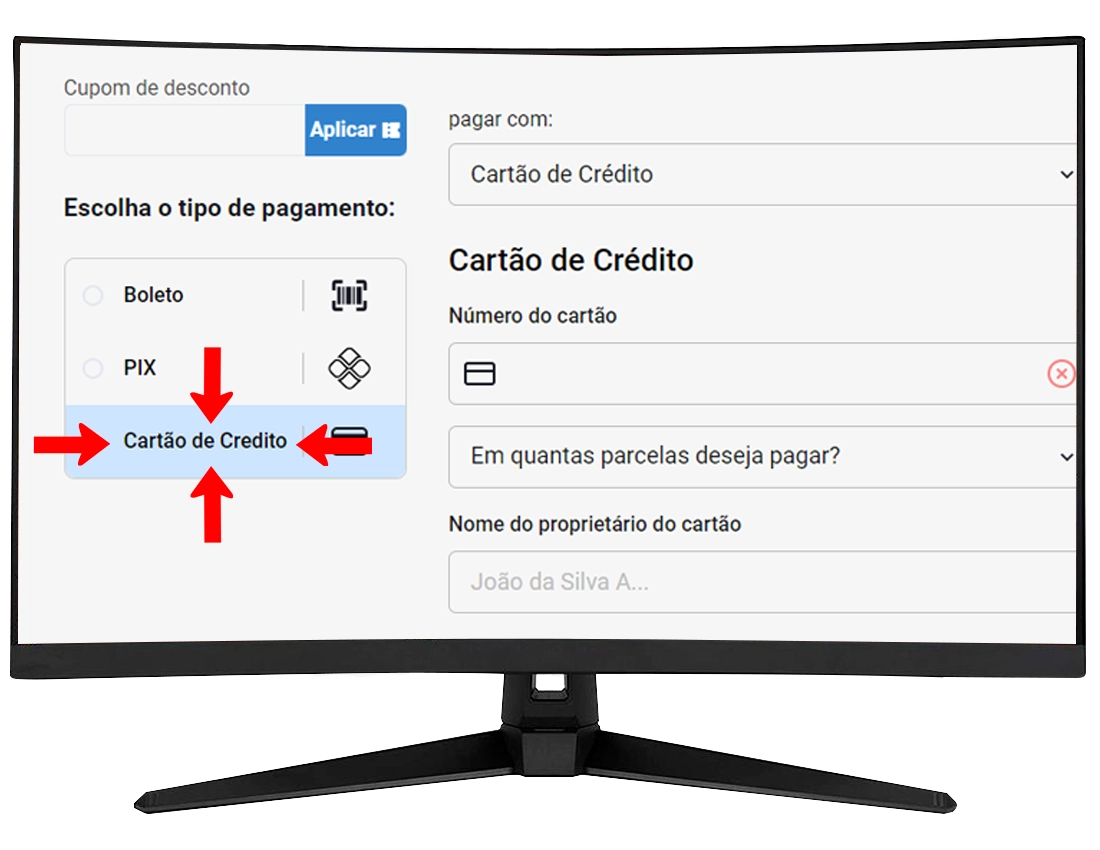 Primeiro passo para pagar com dois cartão